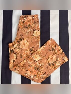 Mango Linen Floral Rust-Orange Midi Skirt